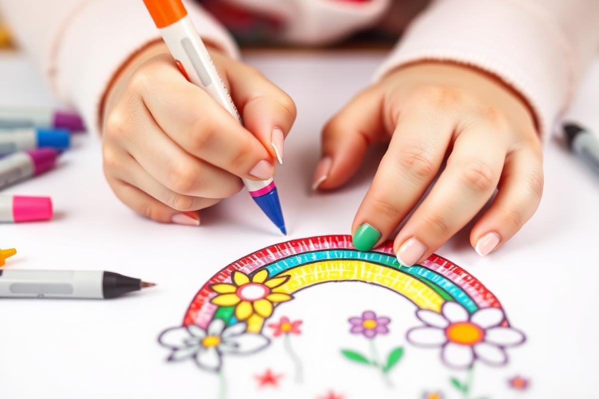 Child creating rainbow art